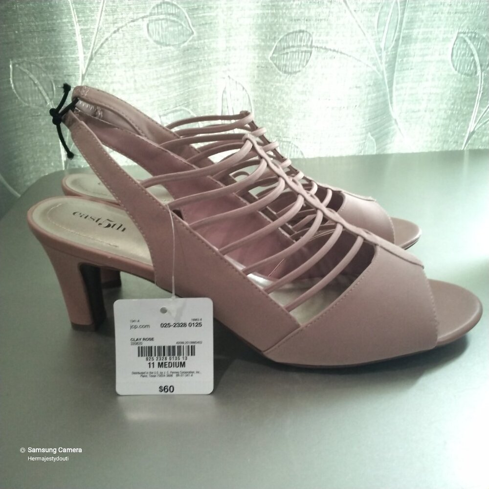 East 5th Neville Clay Rose Round Peep Toe Strappy 3" Block Heel Pumps NWT 11M